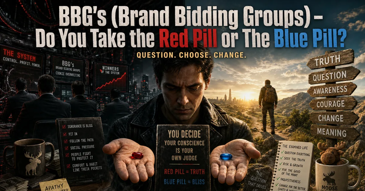 Illustration for the post: BBG’s (Brand Bidding Groups) – Do You Take the Red Pill or The Blue Pill?