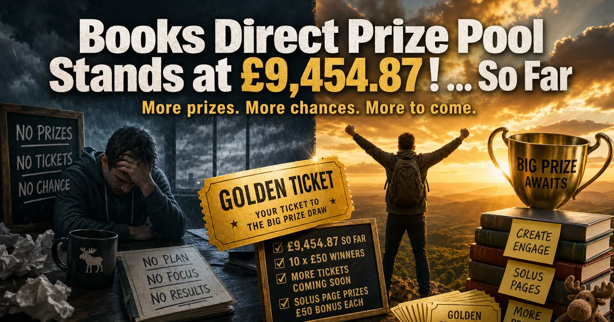 A golden ticket and prize trophy beside a man with no plan and another celebrating on a hill