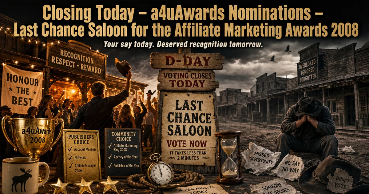 Illustration for the post: Closing Today – a4uAwards Nominations – Last Chance Saloon for the Affiliate Marketing Awards 2008