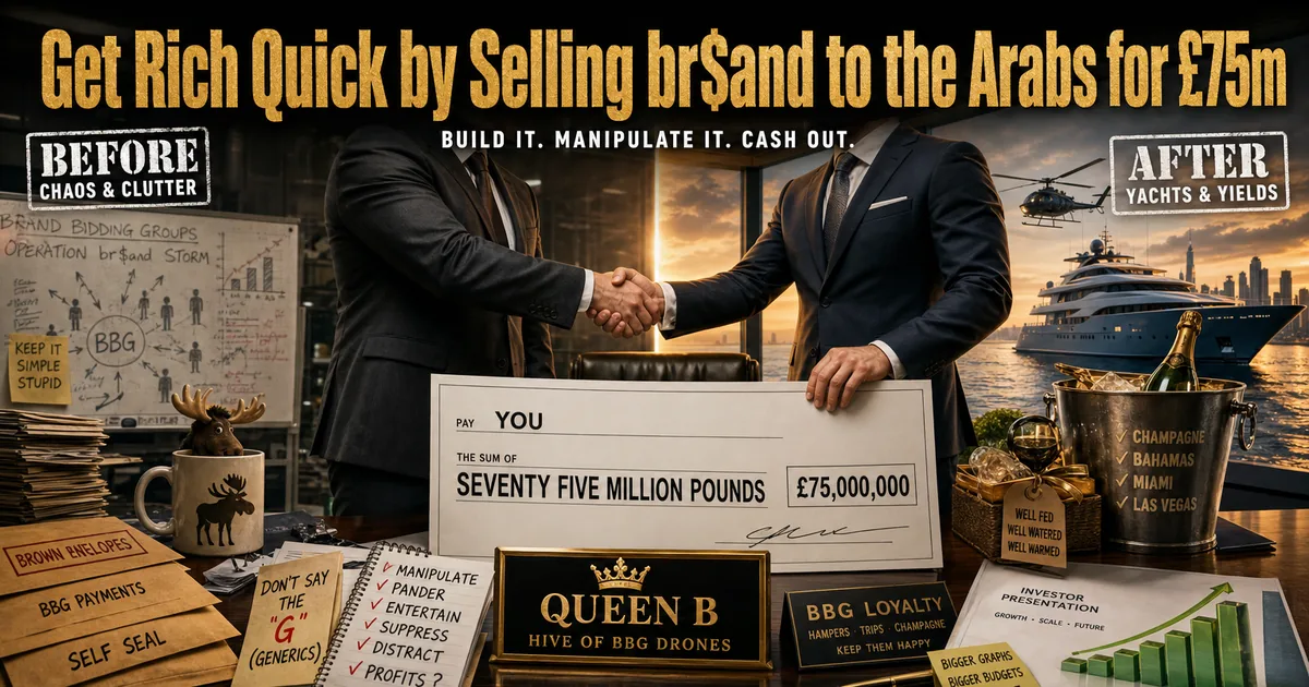 Illustration for the post: Get Rich Quick by Selling br$and to the Arabs for £75m