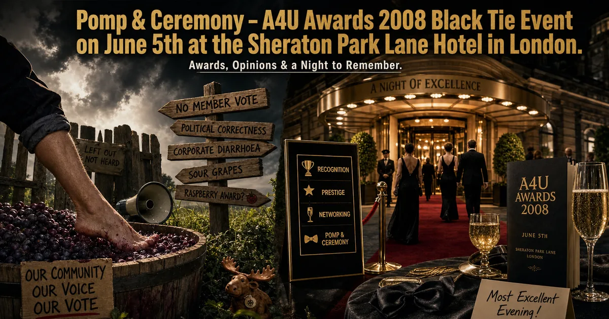 Illustration for the post: Pomp & Ceremony – A4U Awards 2008 Black Tie Event on June 5th at the Sheraton Park Lane Hotel in London.